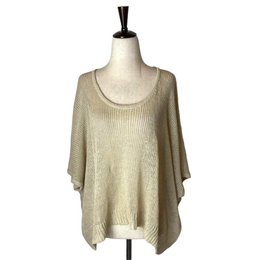 Robert Rodriguez Sweater Women Medium Beige Linen Open Knit Pullover Preppy